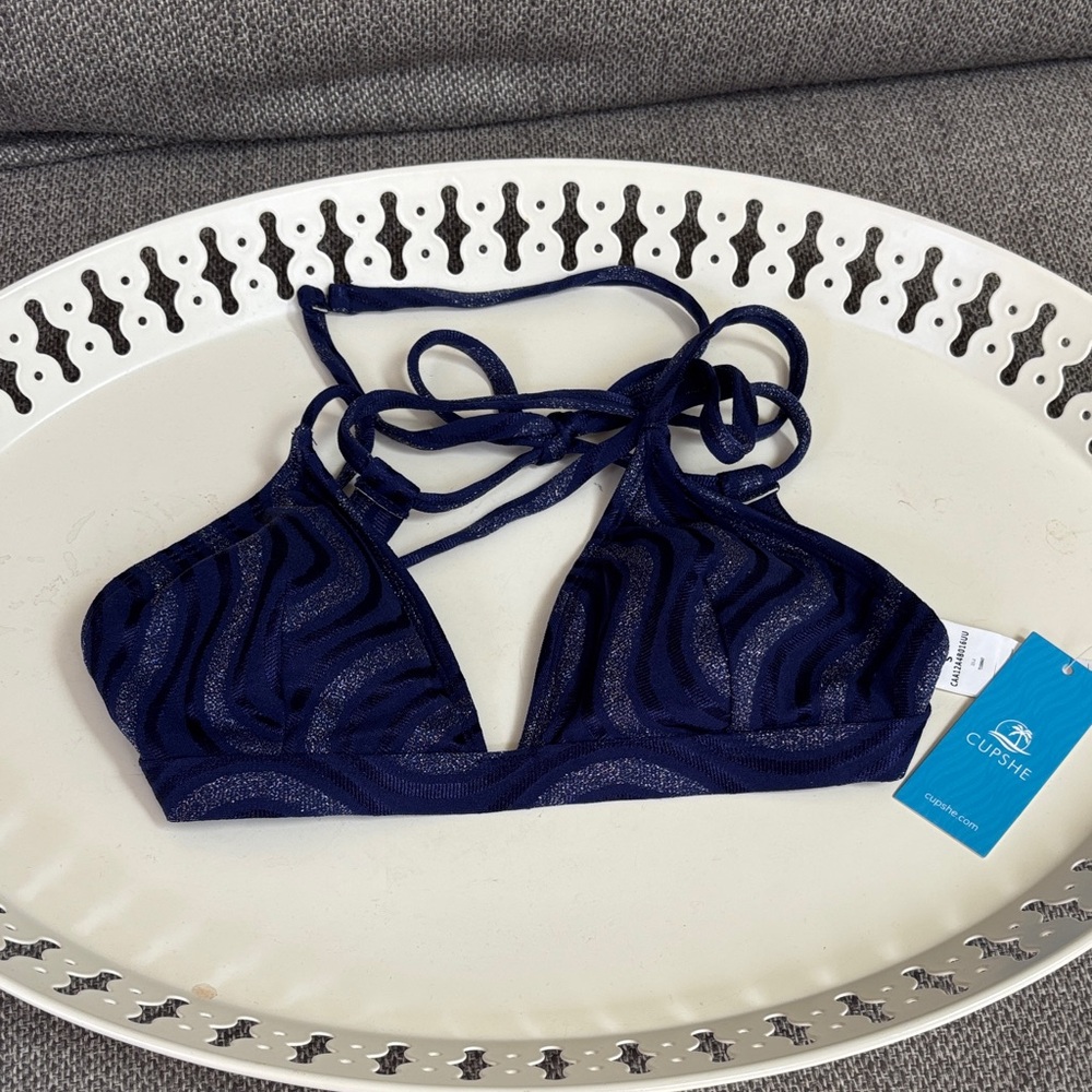 Cupshe Deep blue lurex cross-back bikini top
